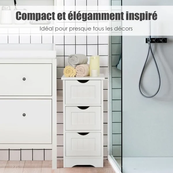 Bathroom Floor Cabinet Organisateur de rangement autoportant avec 3 tiroirs Blanc