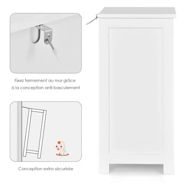 Bathroom Floor Cabinet Organisateur de rangement autoportant avec 3 tiroirs Blanc