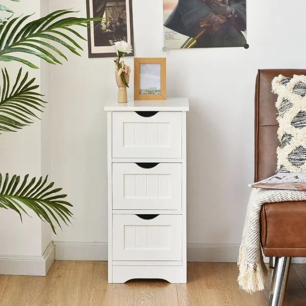 Bathroom Floor Cabinet Organisateur de rangement autoportant avec 3 tiroirs Blanc
