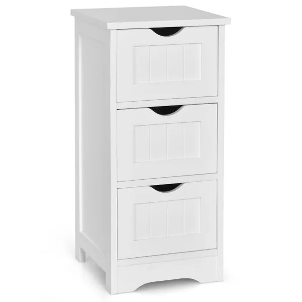 Bathroom Floor Cabinet Organisateur de rangement autoportant avec 3 tiroirs Blanc