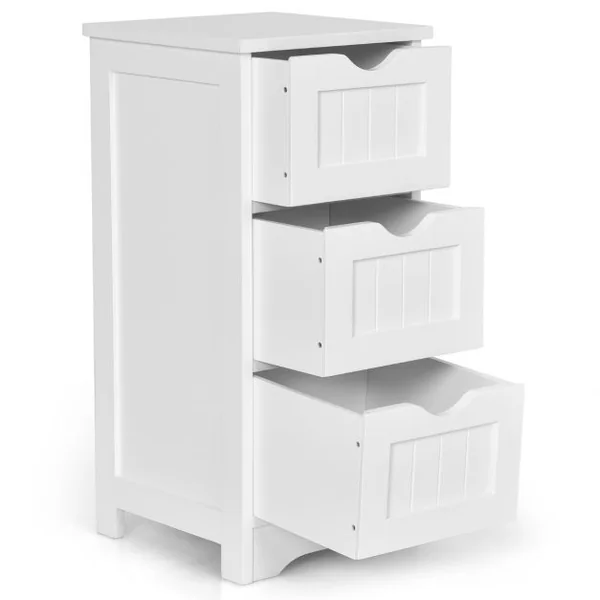 Bathroom Floor Cabinet Organisateur de rangement autoportant avec 3 tiroirs Blanc