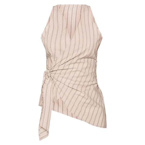 Beige Chemise Sans Manches À Rayures Avec Détail Nœud Noué