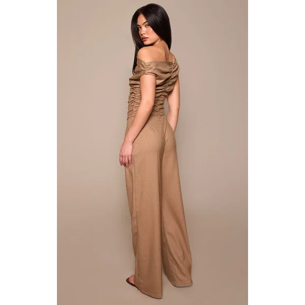 Beige Combinaison-pantalon Large Asymétrique À Fines Rayures Tissées