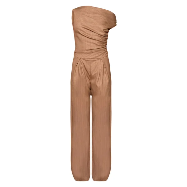 Beige Combinaison-pantalon Large Asymétrique À Fines Rayures Tissées