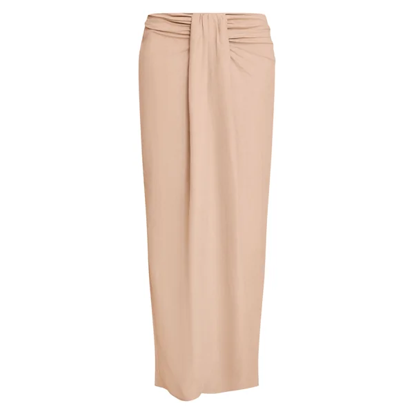 Beige Jupe Longue Drapée Devant En Peau De Pêche