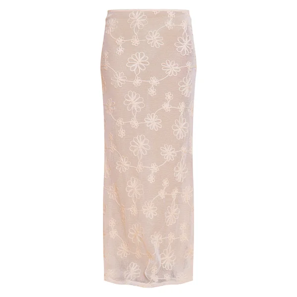 Beige Jupe Longue Transparente Beige À Détail Fleuri