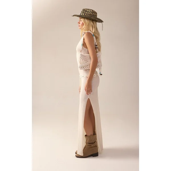 Beige Robe Maxi Tricotée À Détail Ceinture