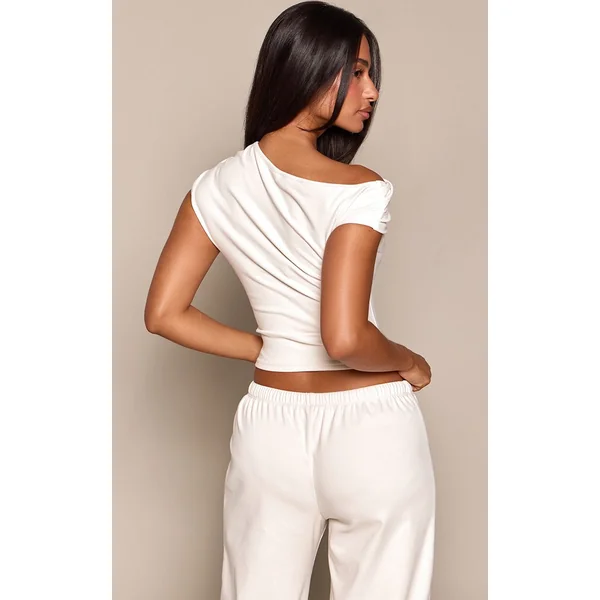 Beige Top Asymétrique Ultra Doux Petite Taille