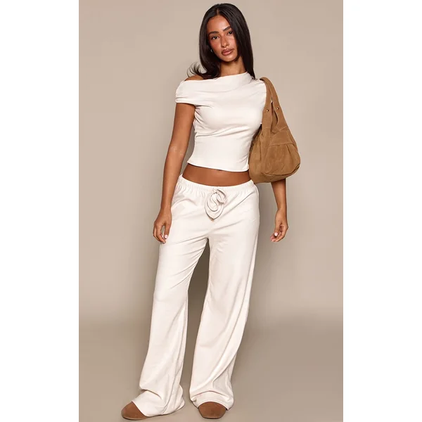 Beige Top Asymétrique Ultra Doux Petite Taille