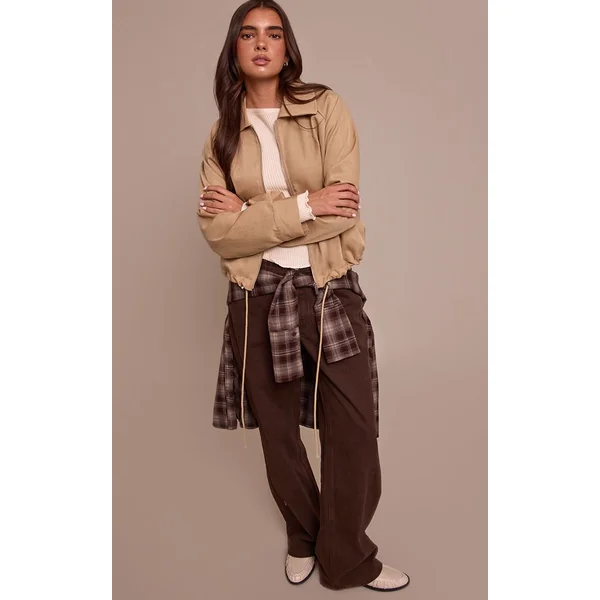 Beige Veste Bomber Utilitaire À Cordon De Serrage