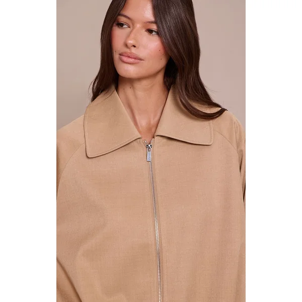 Beige Veste Bomber Utilitaire À Cordon De Serrage