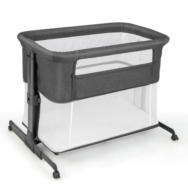Berceau Bébé Pliable 3-en-1 avec Matelas Blocs de Construction 2 Sangles 5 Hauteurs Réglables Chaque Côté Séparément 4 Roues et Sac 0-6 Mois