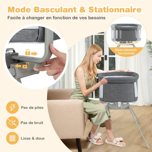 Berceau Bébé Pliable avec Matelas Moelleux de 2,5 cm Lit de Voyage avec Inclinaison Réglable Sac de Transport Charge 9 KG 0-6 Mois