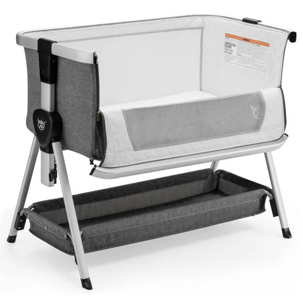 Berceau Cododo Bébé avec Matelas 7 Hauteurs Réglables Espace de Rangement Fenêtre en Maille Respirante 0-36 Mois Gris Clair