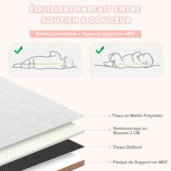 Berceau Pliable pour Bébé Cododo Portable pour Nourrisson avec 4 Hauteurs Réglables Pieds Rétractables Lit de Chevet pour Bébé Rose