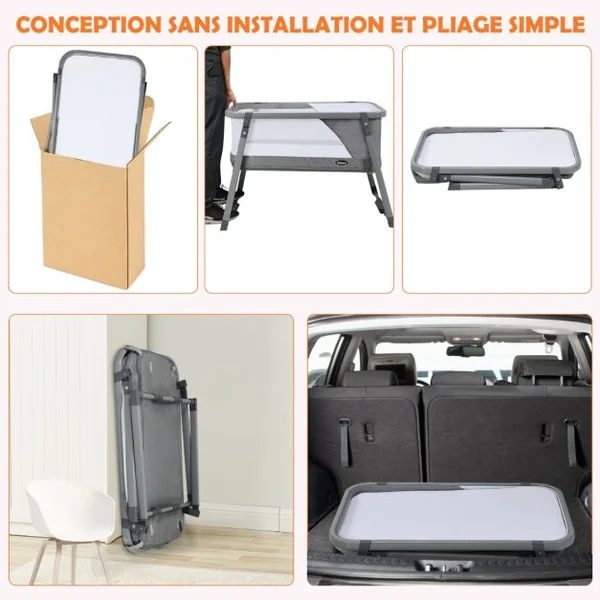 Berceau pour Bébé Pliage 3 en 1 Parc Bébé avec Matelas Fonction Balancelle Parois Latérales en Maille Filet Charge 9KG Gris