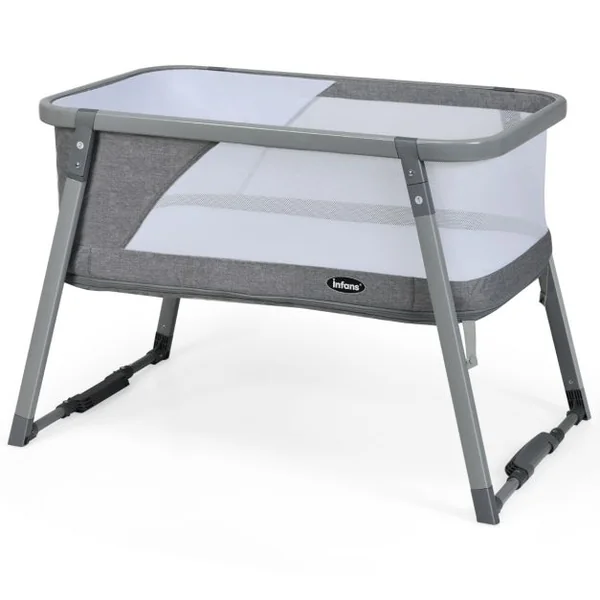 Berceau pour Bébé Pliage 3 en 1 Parc Bébé avec Matelas Fonction Balancelle Parois Latérales en Maille Filet Charge 9KG Gris