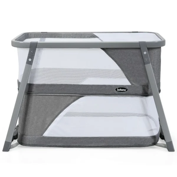 Berceau pour Bébé Pliage 3 en 1 Parc Bébé avec Matelas Fonction Balancelle Parois Latérales en Maille Filet Charge 9KG Gris