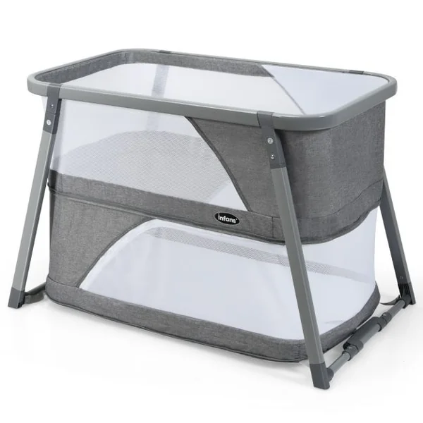 Berceau pour Bébé Pliage 3 en 1 Parc Bébé avec Matelas Fonction Balancelle Parois Latérales en Maille Filet Charge 9KG Gris