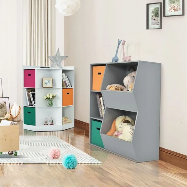 Bibliotheque Enfant 2 Paniers de Rangement Meuble de Rangement pour Enfant 3 Cubes 2 Grandes Boîtes Rangement Ouvertes Blanc