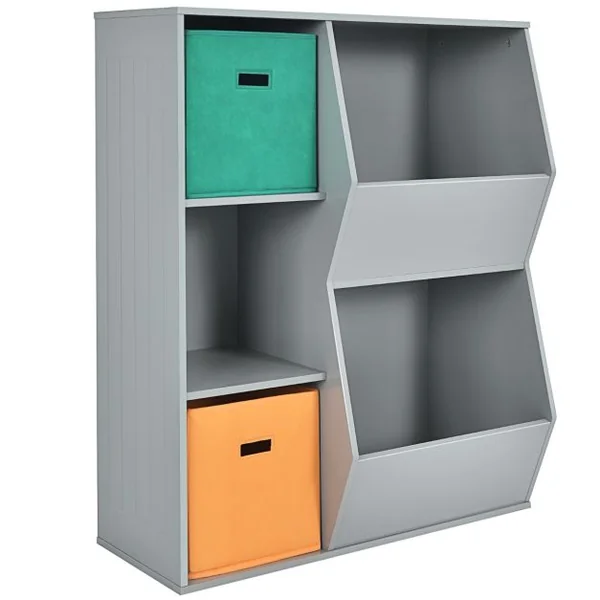 Bibliotheque Enfant 2 Paniers de Rangement Meuble de Rangement pour Enfant 3 Cubes 2 Grandes Boîtes Rangement Ouvertes Blanc