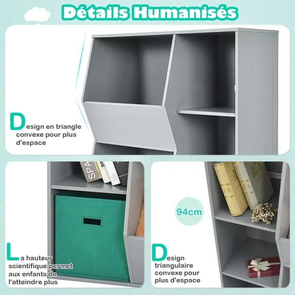 Bibliotheque Enfant 2 Paniers de Rangement Meuble de Rangement pour Enfant 3 Cubes 2 Grandes Boîtes Rangement Ouvertes Blanc