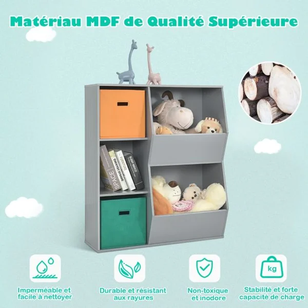 Bibliotheque Enfant 2 Paniers de Rangement Meuble de Rangement pour Enfant 3 Cubes 2 Grandes Boîtes Rangement Ouvertes Blanc
