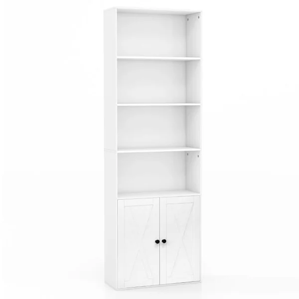 Bibliothèque 5 Niveaux Patins Antidérapants Dispositif Anti-basculement Étagère de Rangement pour Salon Bureau Blanc