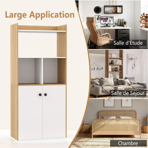 Bibliothèque avec Armoire à Double Porte Etagère Haute à 3 Niveaux Cubes Ouverts Vitrine Moderne Organisateur de Rangement 60x30x133cm