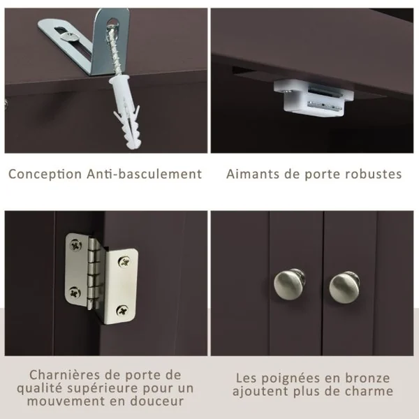 Bibliothèque avec Étagères Réglables de Rangement et Placard 2 Portes à 2 Niveaux pour Salon/Bureau 74,5 x 35,5 x 181,5cm Café