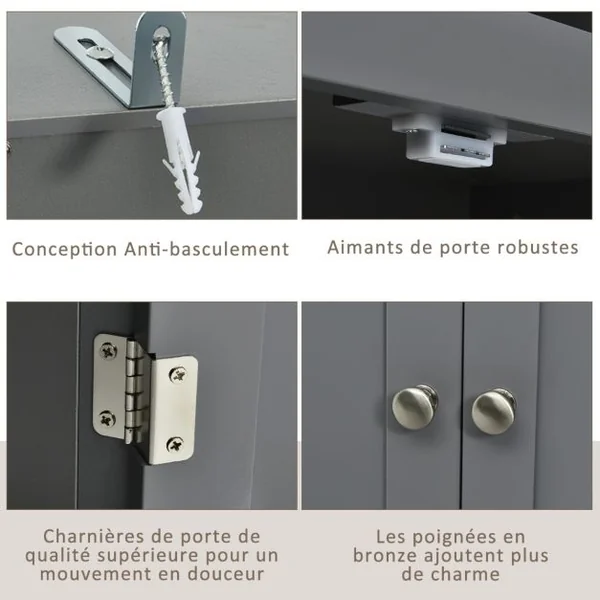 Bibliothèque avec Étagères Réglables de Rangement et Placard 2 Portes à 2 Niveaux pour Salon/Bureau 74,5 x 35,5 x 181,5cm Gris
