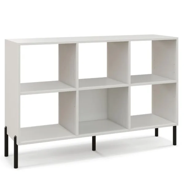 Bibliothèque Cube Meuble de Rangement à 6 Casiers 5 Pieds en métal Étagères Réglables Patins Antidérapants Naturel/Blanc/Noir