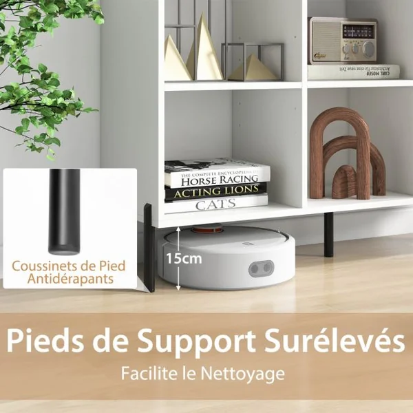Bibliothèque Cube Meuble de Rangement à 6 Casiers 5 Pieds en métal Étagères Réglables Patins Antidérapants Naturel/Blanc/Noir