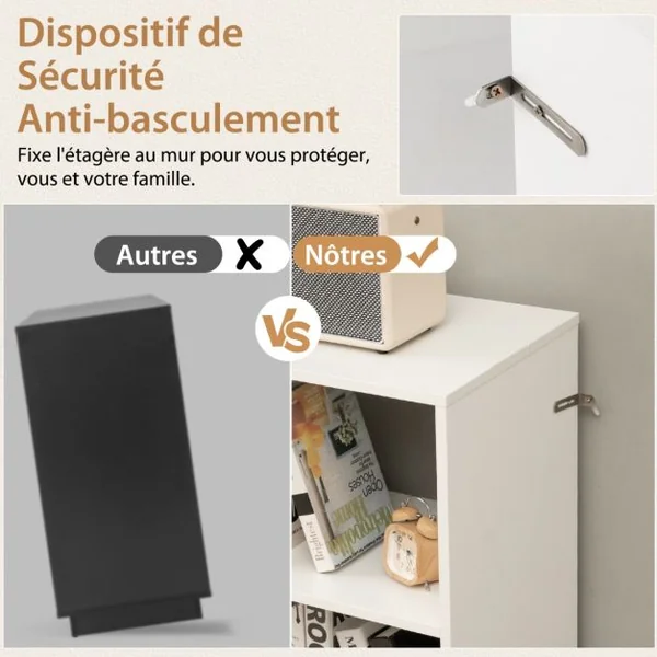 Bibliothèque Cube Meuble de Rangement à 6 Casiers 5 Pieds en métal Étagères Réglables Patins Antidérapants Naturel/Blanc/Noir