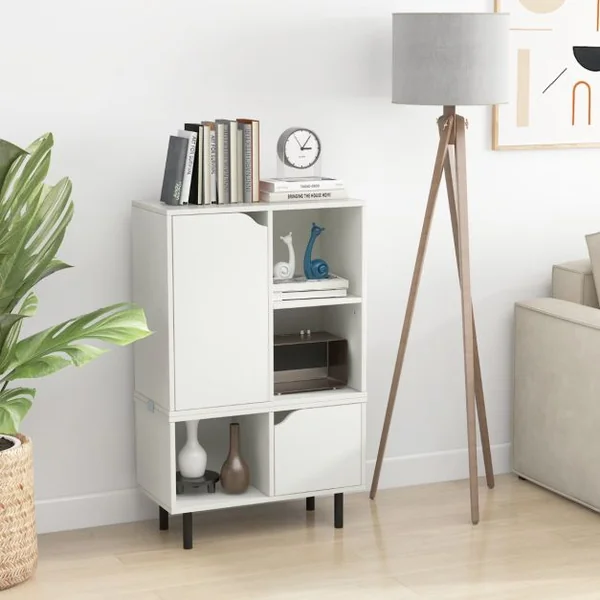 Bibliothèque Empilable Meuble de Rangement à Combinaison en Treillis avec Étagère et Cubes Ajustables 60x30x96,5cm Blanc