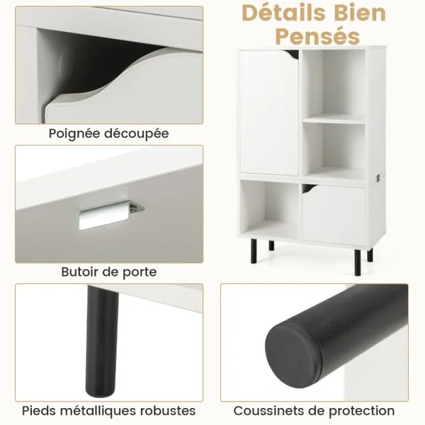 Bibliothèque Empilable Meuble de Rangement à Combinaison en Treillis avec Étagère et Cubes Ajustables 60x30x96,5cm Blanc