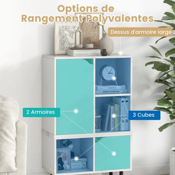 Bibliothèque Empilable Meuble de Rangement à Combinaison en Treillis avec Étagère et Cubes Ajustables 60x30x96,5cm Blanc