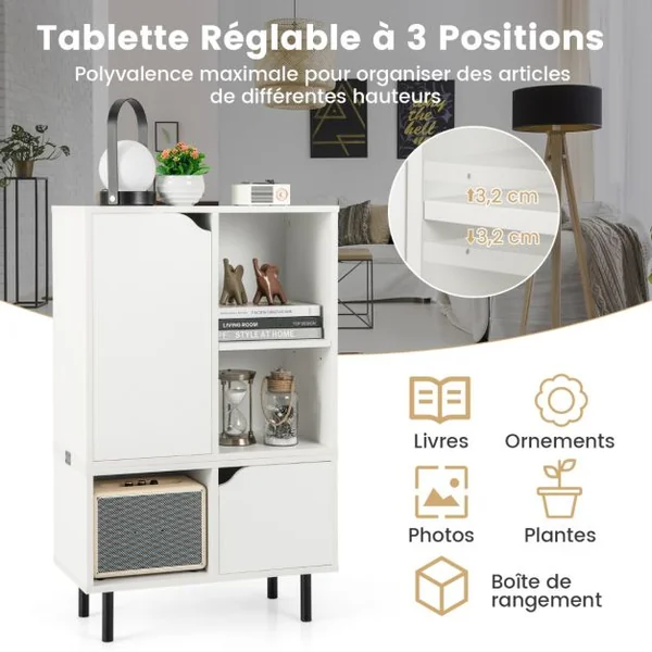 Bibliothèque Empilable Meuble de Rangement à Combinaison en Treillis avec Étagère et Cubes Ajustables 60x30x96,5cm Blanc