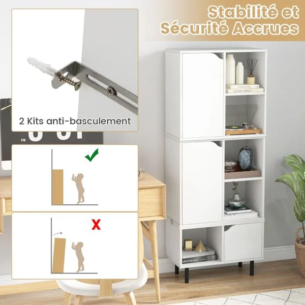 Bibliothèque Empilable Meuble de Rangement à Combinaison en Treillis avec Étagère et Cubes Ajustables 60x30x96,5cm Blanc