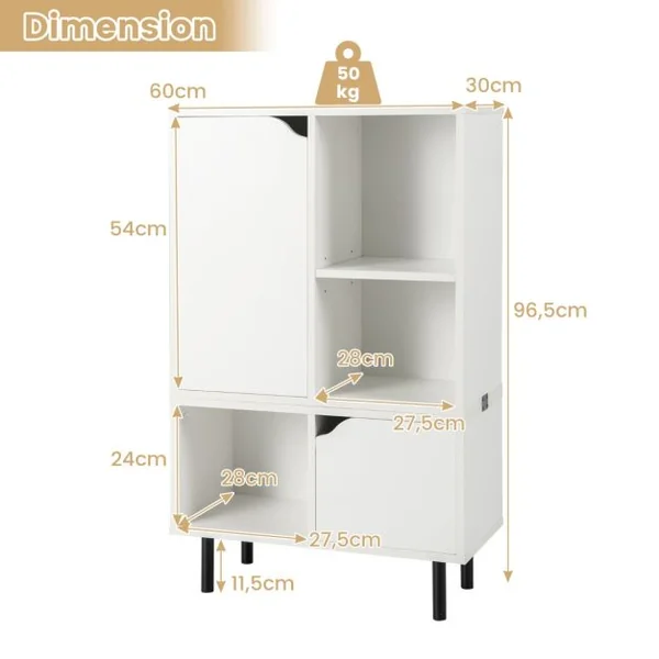 Bibliothèque Empilable Meuble de Rangement à Combinaison en Treillis avec Étagère et Cubes Ajustables 60x30x96,5cm Blanc
