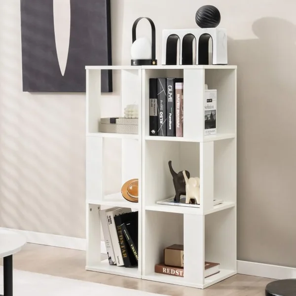 Bibliothèque en Bois avec Etagère Asymétrique et 6 Compartiments pour Salon Chambre 33 x 33 x 100,5 cm Brun Rustique/Blanc