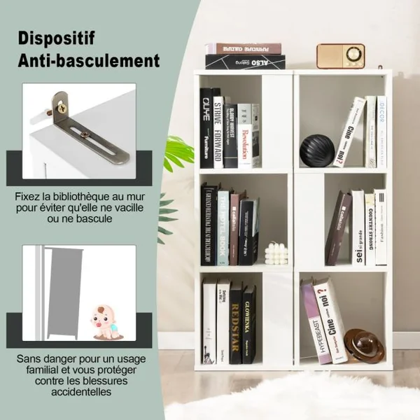 Bibliothèque en Bois avec Etagère Asymétrique et 6 Compartiments pour Salon Chambre 33 x 33 x 100,5 cm Brun Rustique/Blanc