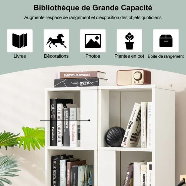 Bibliothèque en Bois avec Etagère Asymétrique et 6 Compartiments pour Salon Chambre 33 x 33 x 100,5 cm Brun Rustique/Blanc