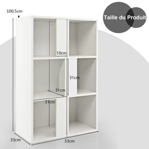 Bibliothèque en Bois avec Etagère Asymétrique et 6 Compartiments pour Salon Chambre 33 x 33 x 100,5 cm Brun Rustique/Blanc