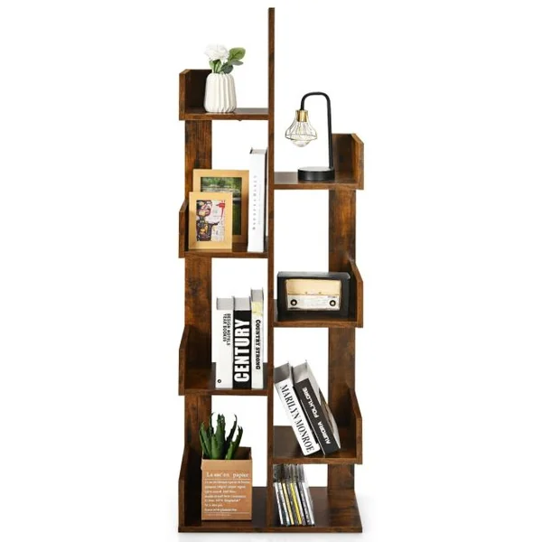 Bibliothèque en Forme d'Arbre à 8 Niveaux Étagère de Rangement Etagère à Livres avec Dispositif Anti-basculement Marron