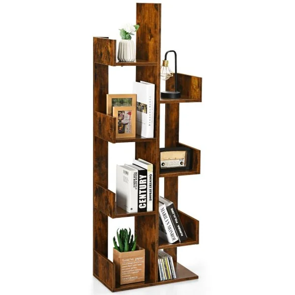 Bibliothèque en Forme d'Arbre à 8 Niveaux Étagère de Rangement Etagère à Livres avec Dispositif Anti-basculement Marron