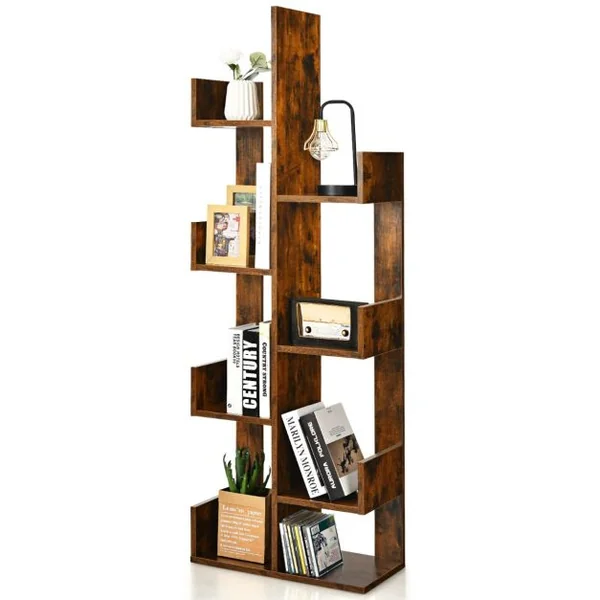 Bibliothèque en Forme d'Arbre à 8 Niveaux Étagère de Rangement Etagère à Livres avec Dispositif Anti-basculement Marron