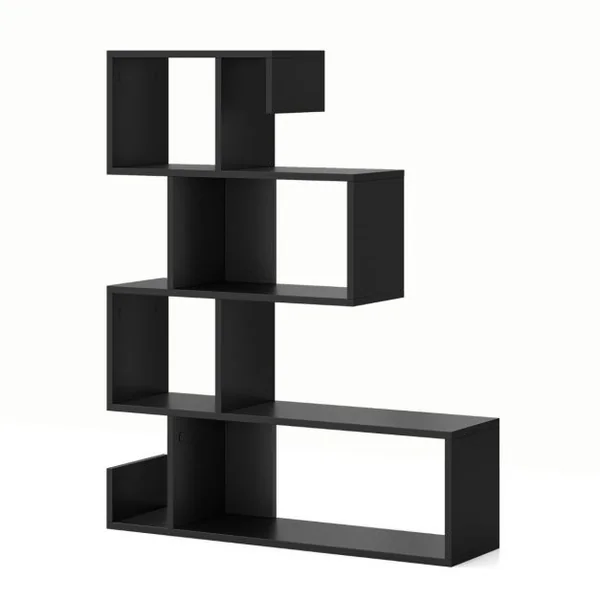 Bibliothèque en Forme de‘S’à 5 Niveaux Bibliothèque Géométrique Cubes Ouverts Etagère Décorative Moderne Kits Anti-renversement Noir/Blanc