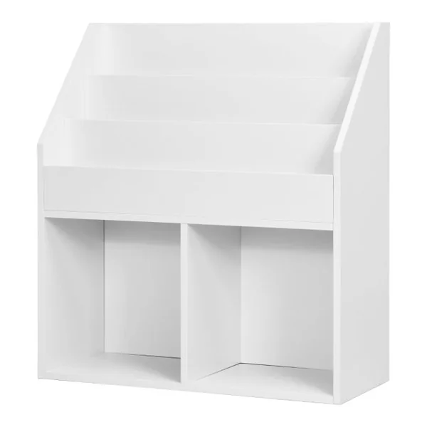 Bibliothèque Enfants en Bois 3 Compartiments et 2 Cubes Ouverts Rangement Jouets 70 x 30 x 80 CM Blanc