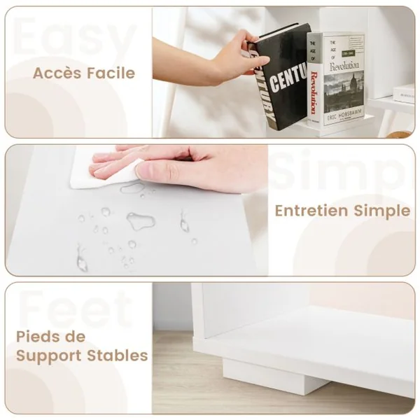 Bibliothèque Géométrique Moderne de 120 Cm Étagères Ouvertes Étagère de Rangement Autoportante avec Kits Anti-basculement Blanc + Naturel/Noir + Naturel/Café/Noir/Naturel
